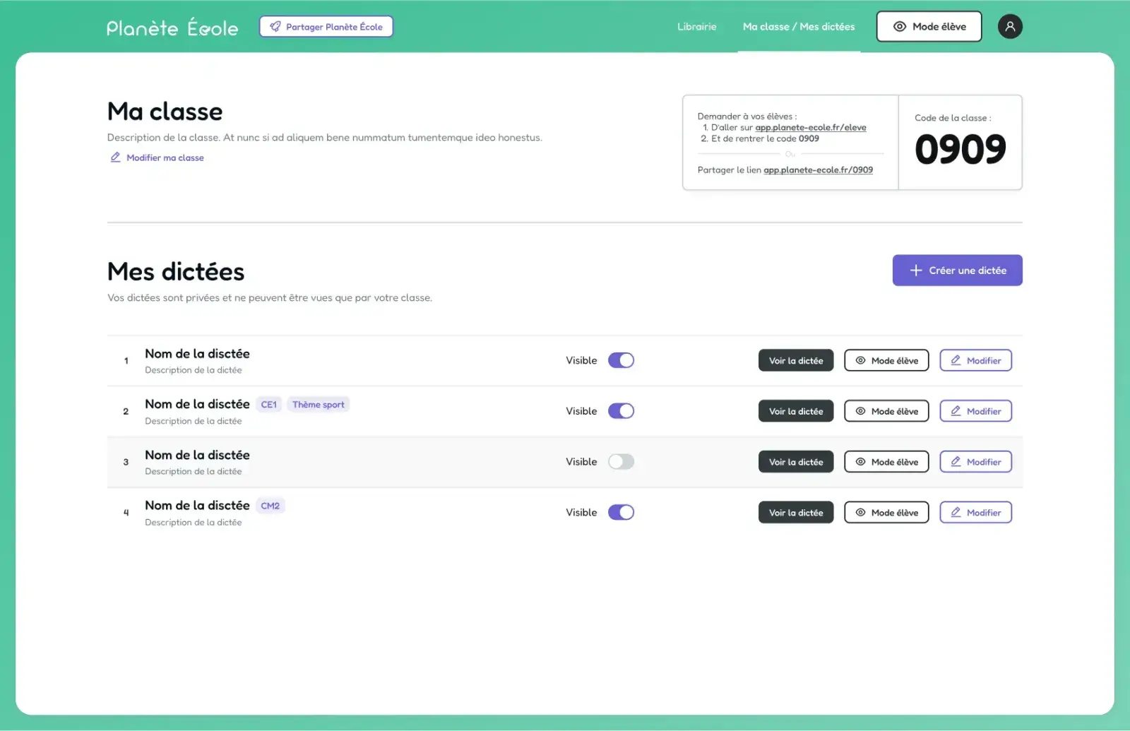 Mode professeur - Planète École